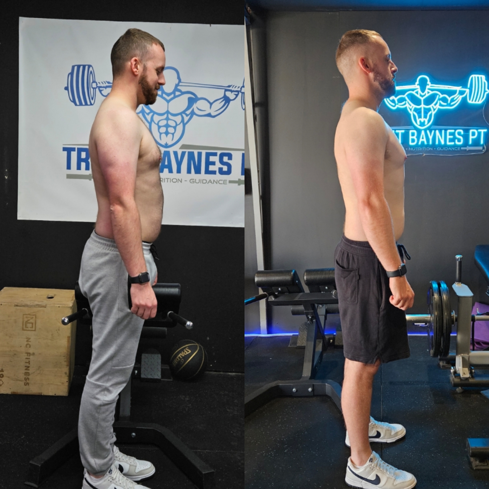 Before and after transformation - Sarah M. achieved -18kg, +5kg lean mass